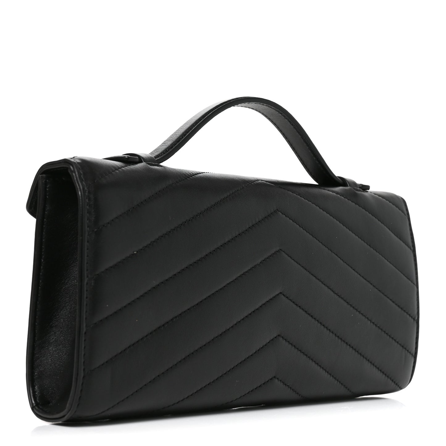Lambskin Chevron Quilted Top Handle Envelope Clutch Black