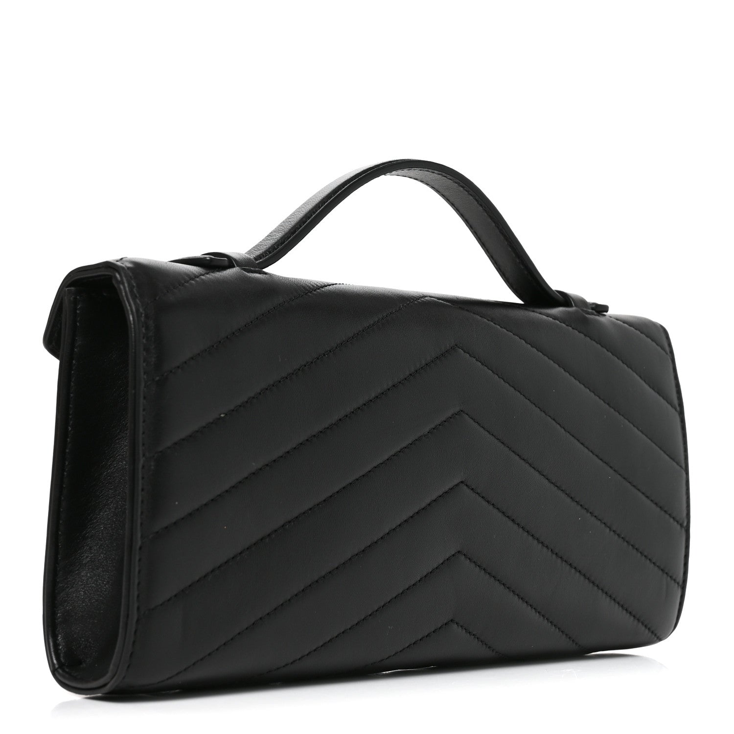 Chanel Lambskin Chevron Quilted Top Handle Envelope Clutch Black 3 of 10