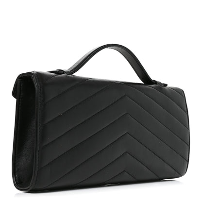 Chanel Lambskin Chevron Quilted Top Handle Envelope Clutch Black 3 of 10