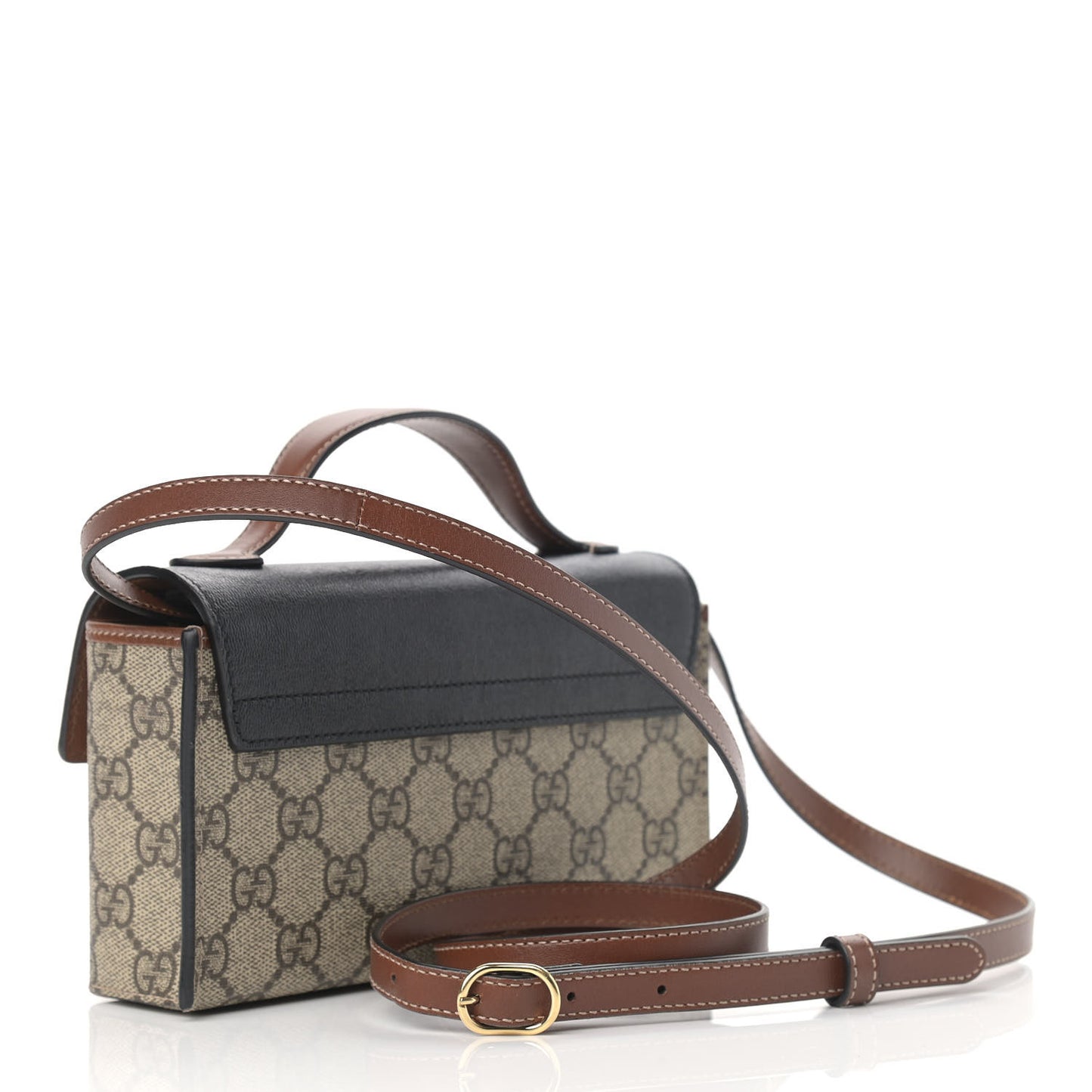 GG Supreme Monogram Calfskin Mini Padlock Top Handle Shoulder Bag Beige Black Cuir