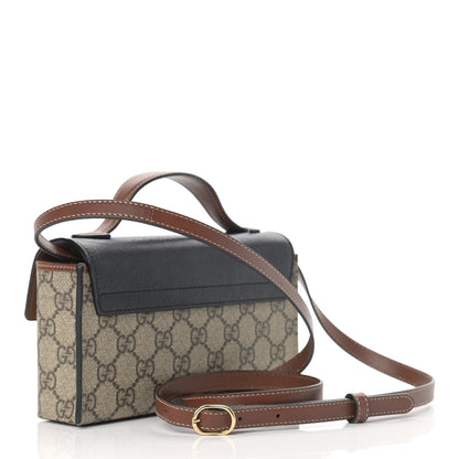 Gucci GG Supreme Monogram Calfskin Mini Padlock Top Handle Shoulder Bag Beige Black Cuir 3 of 9