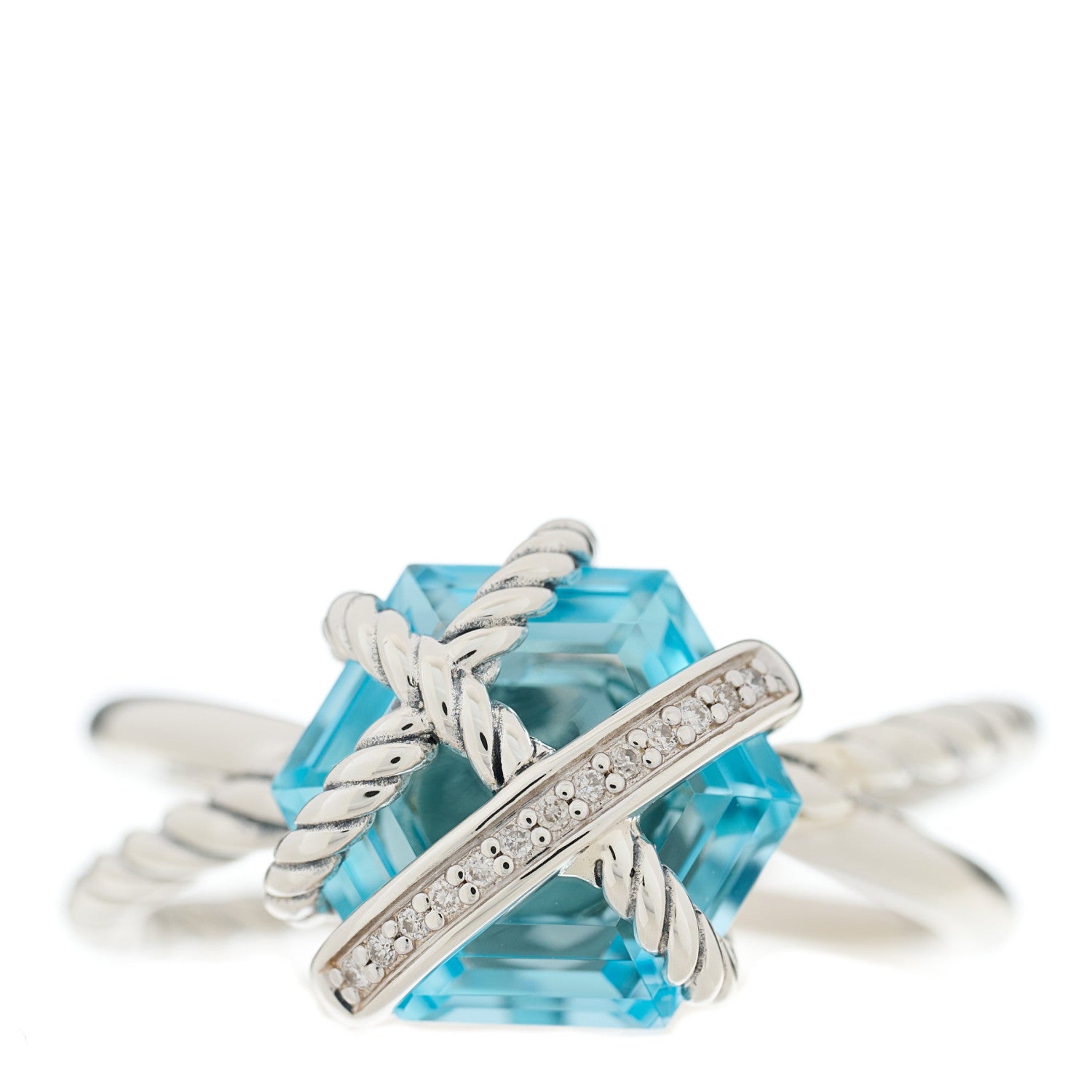 David Yurman Sterling Silver Diamond Blue Topaz 10mm Cable Wrap Ring 56 7.5 1 of 5