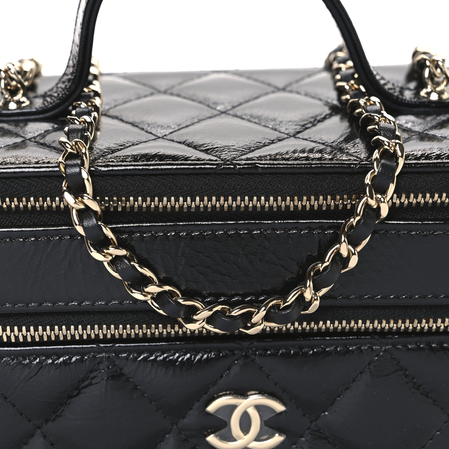 Chanel Shiny Lambskin Quilted Top Handle Vanity Case With Chain Black 8 of 10