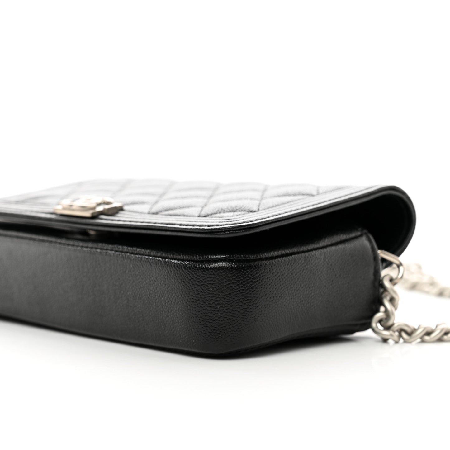 Caviar Quilted Boy Phone Holder Wallet On Chain Black