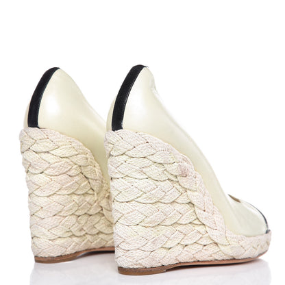 Chanel Lambskin Cap Toe Espadrille Wedge Pumps 40 Beige Black 12 of 20