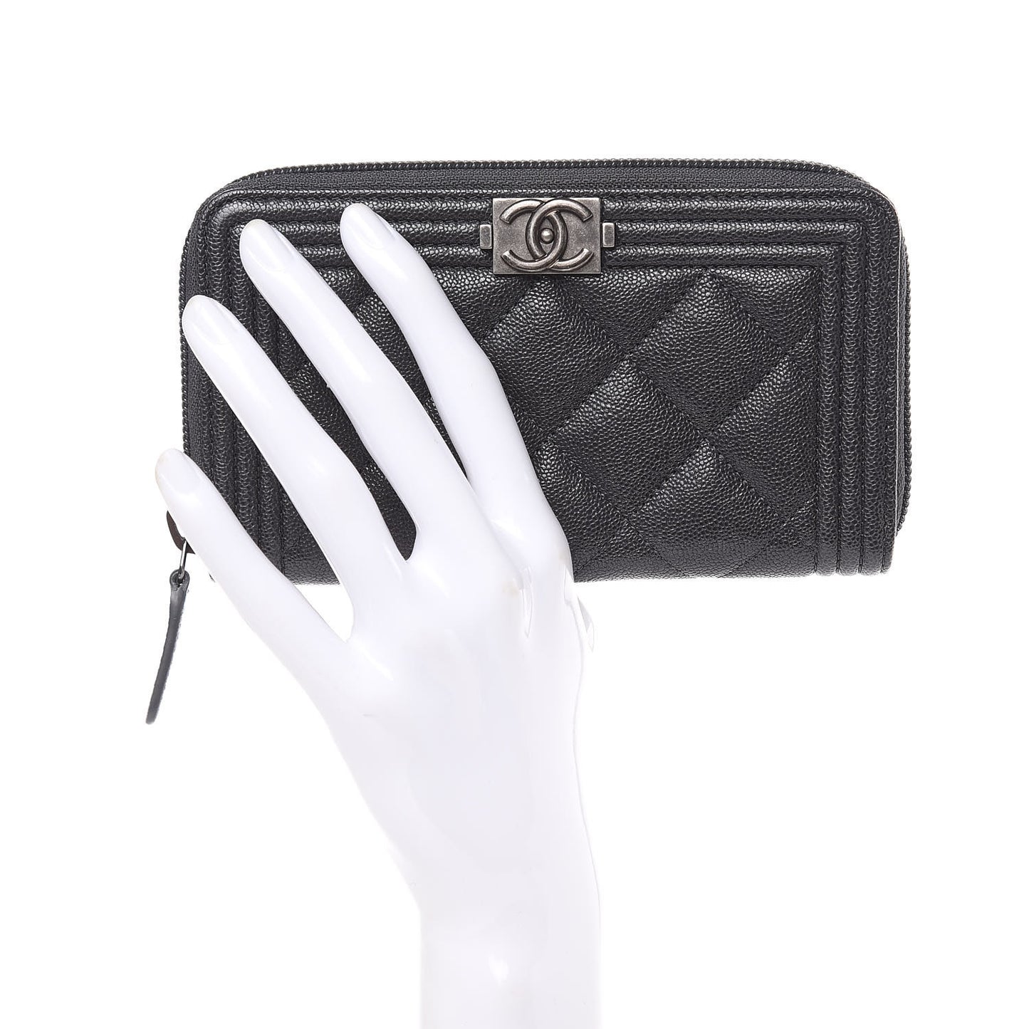 Caviar Quilted Small Boy Zip Around Wallet Grey