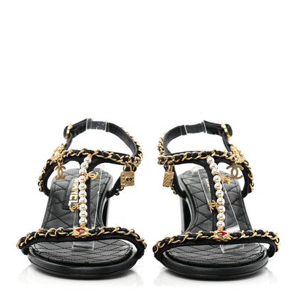 Chanel Lambskin Pearl Chain CC Thong Sandals 37 Black 2 of 8