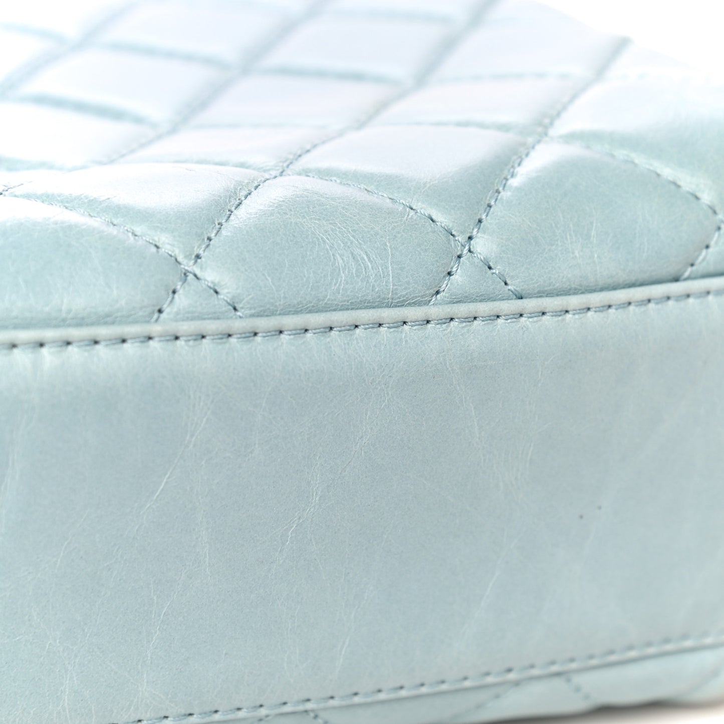 Glazed Calfskin Quilted Large Coco Soft Flap Light Blue