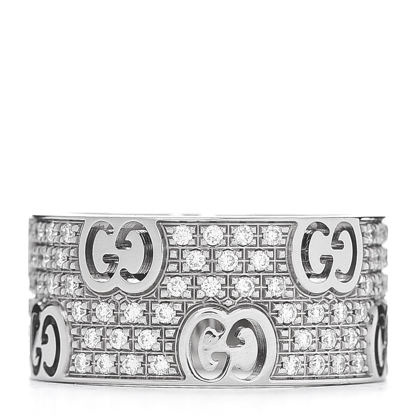 18K White Gold Diamond Wide Icon Stardust Band Ring 52 6