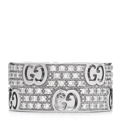 Gucci 18K White Gold Diamond Wide Icon Stardust Band Ring 52 6 3 of 5