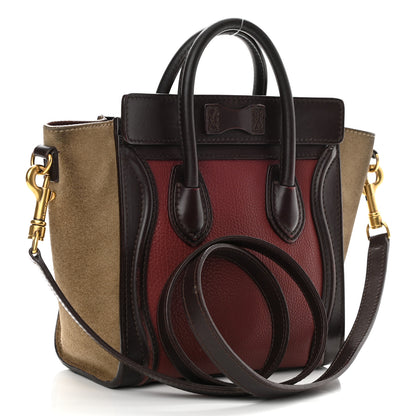 Celine Calfskin Suede Nano Tri-Color Luggage Burgundy 3 of 16