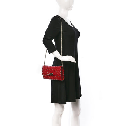 Valentino Garavani Lambskin Rockstud Spike Wallet on Chain Red 2 of 8