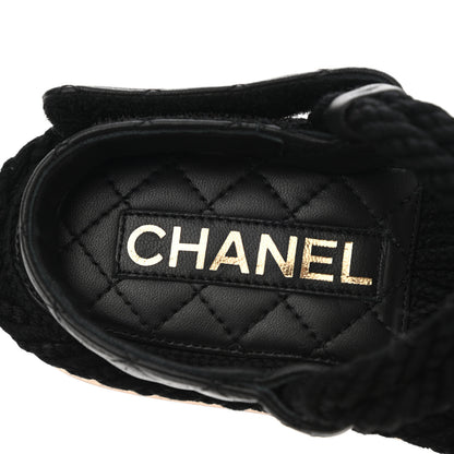 Chanel Cord Lambskin Quilted Logo Sandals 36 Black 7 of 8