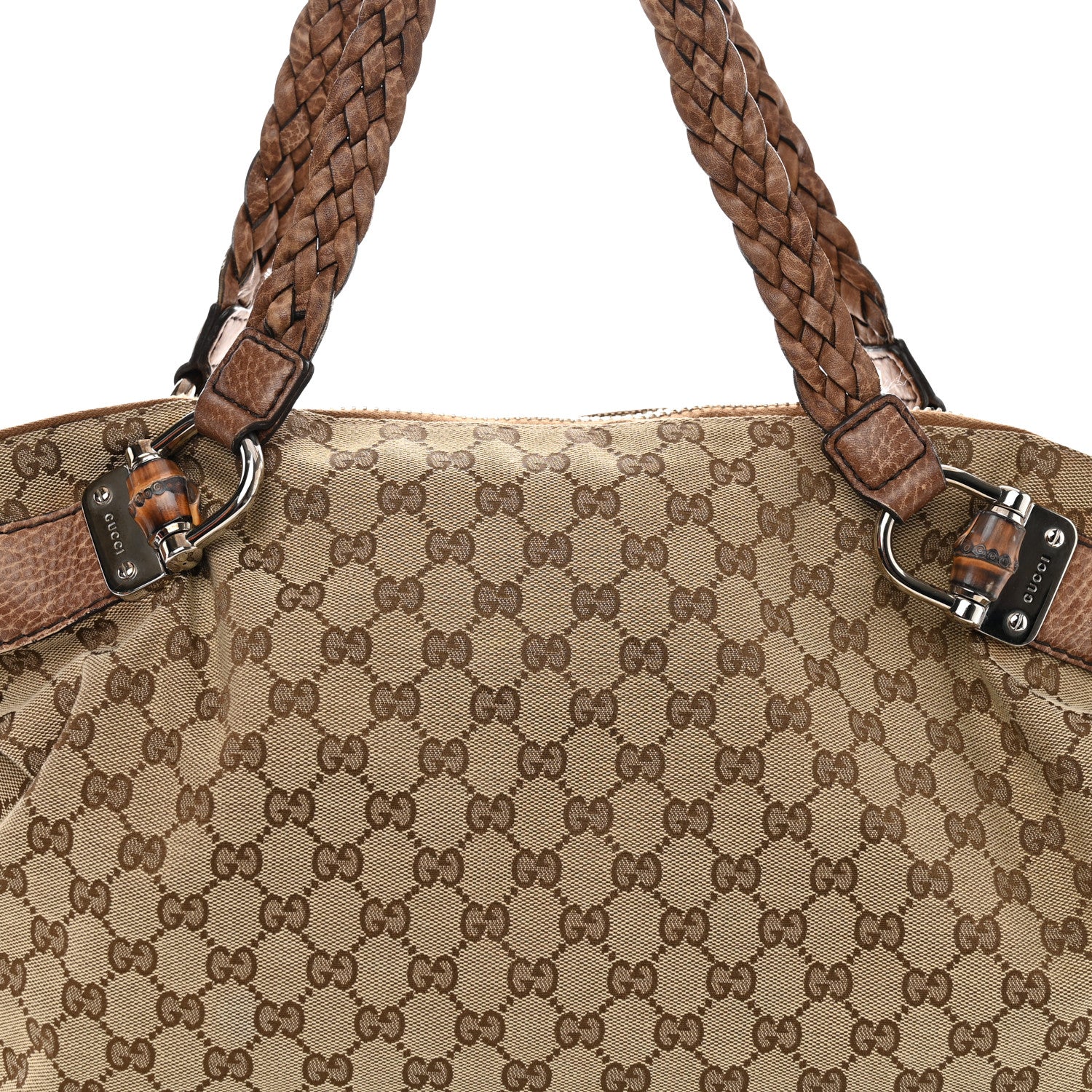 Gucci Monogram Large Bamboo Bar Tassel Shoulder Bag Brown 8 of 14