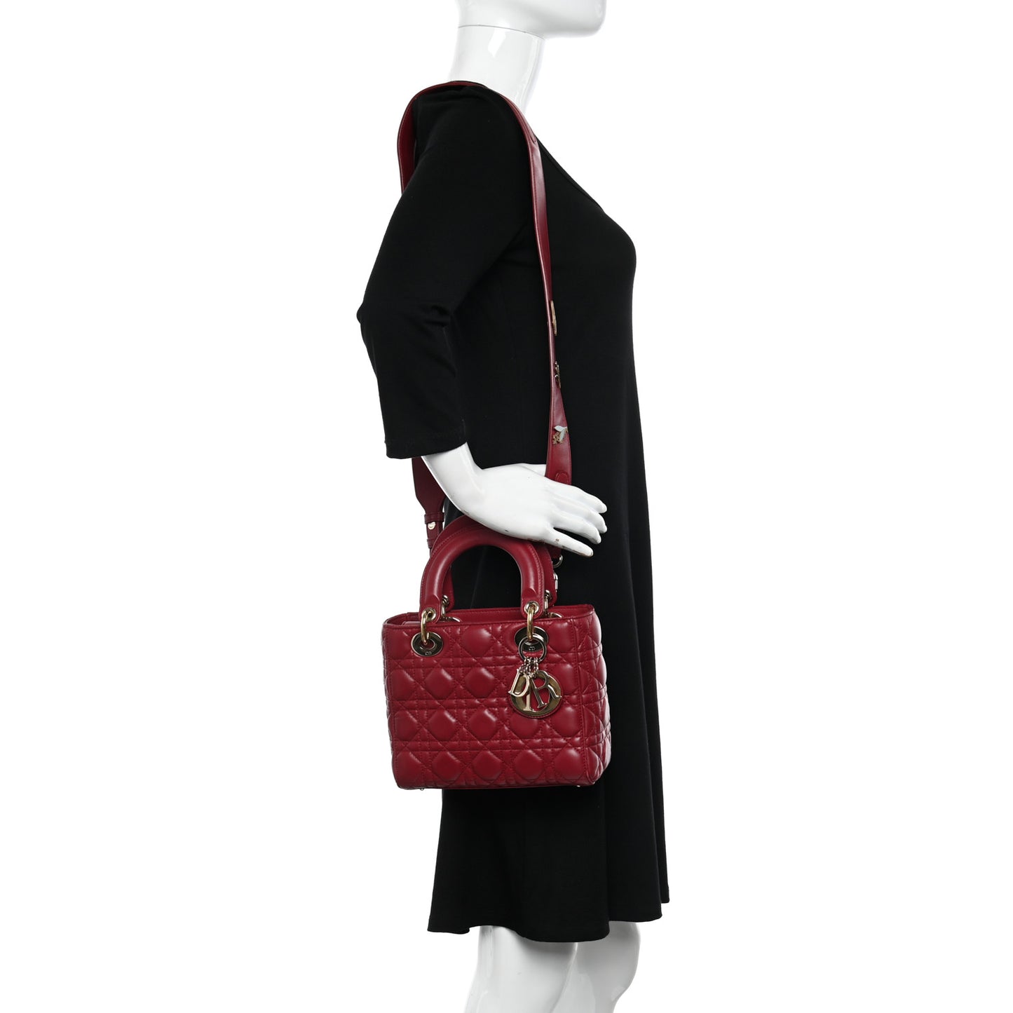 Lambskin Cannage Small Lucky Badges My Lady Dior Red
