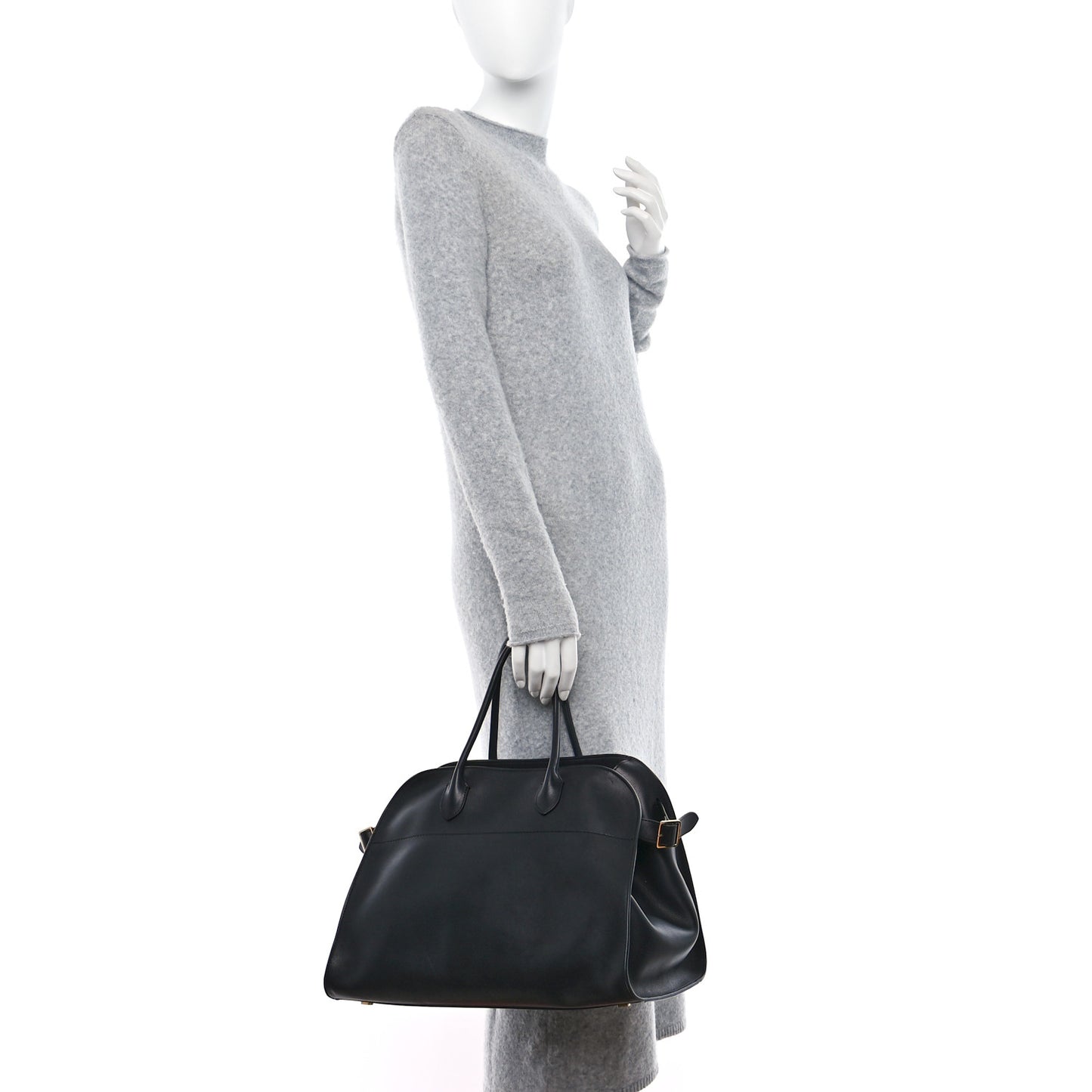 THE ROW Polished Saddle Calfskin Soft Margaux 15 Black