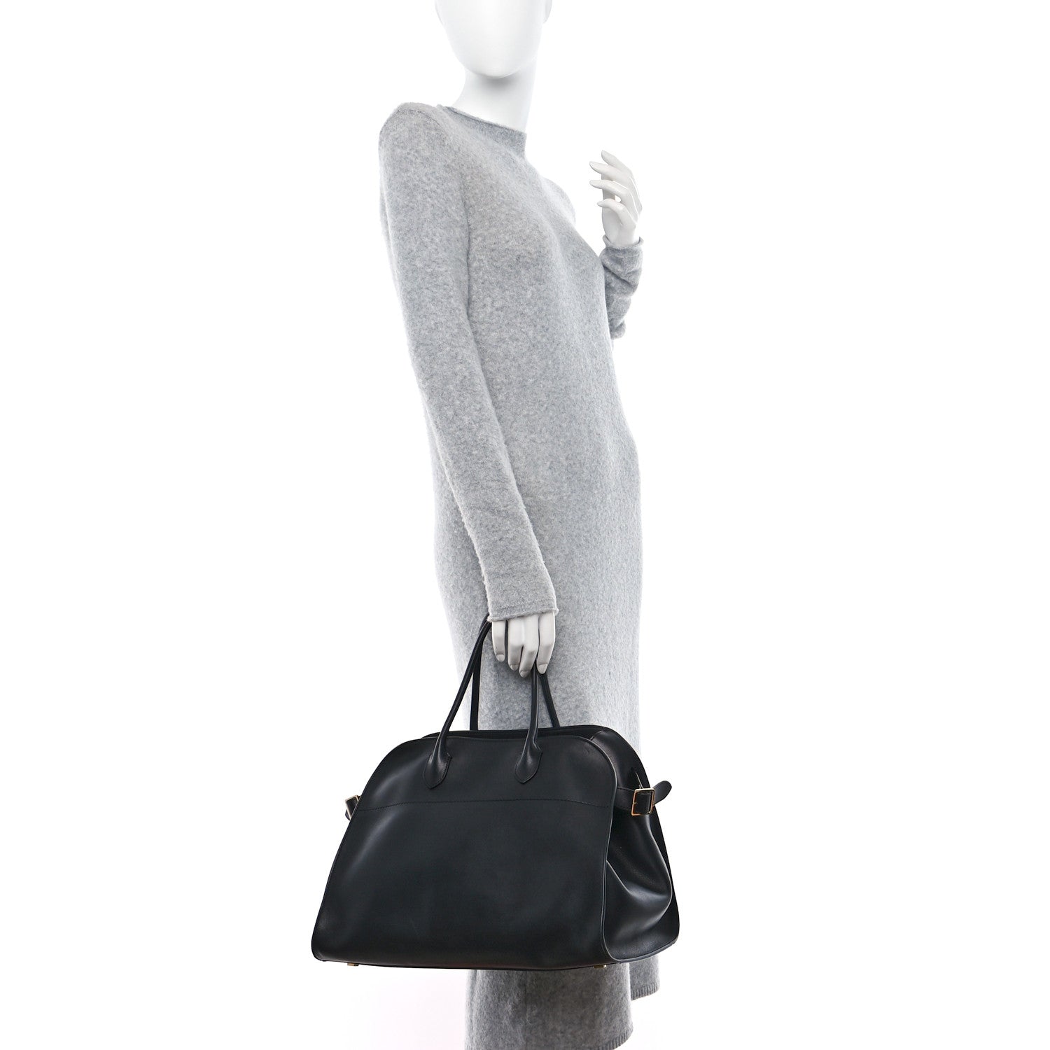 The Row THE ROW Polished Saddle Calfskin Soft Margaux 15 Black 2 of 8
