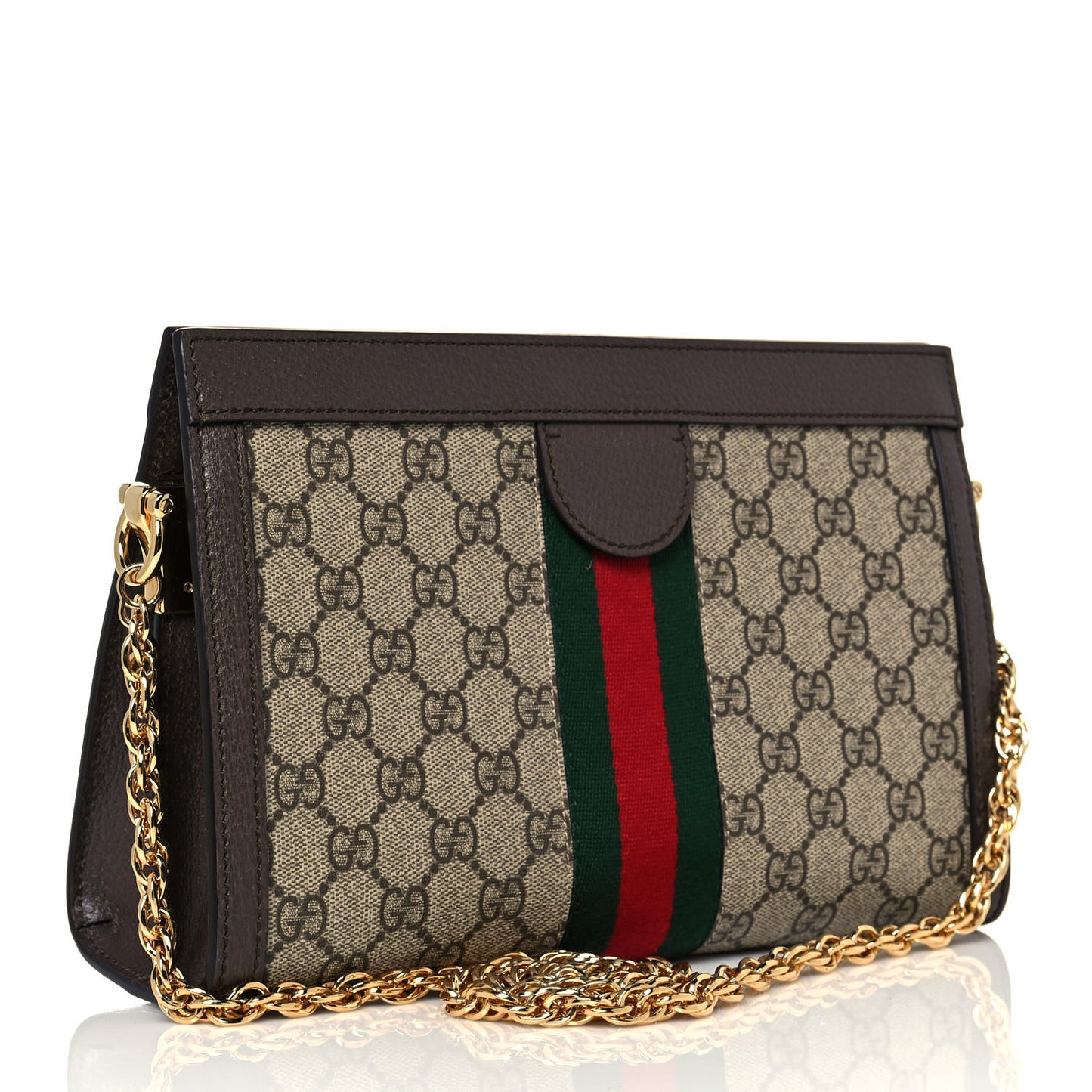 GG Supreme Monogram Web Small Ophidia Chain Shoulder Bag Brown