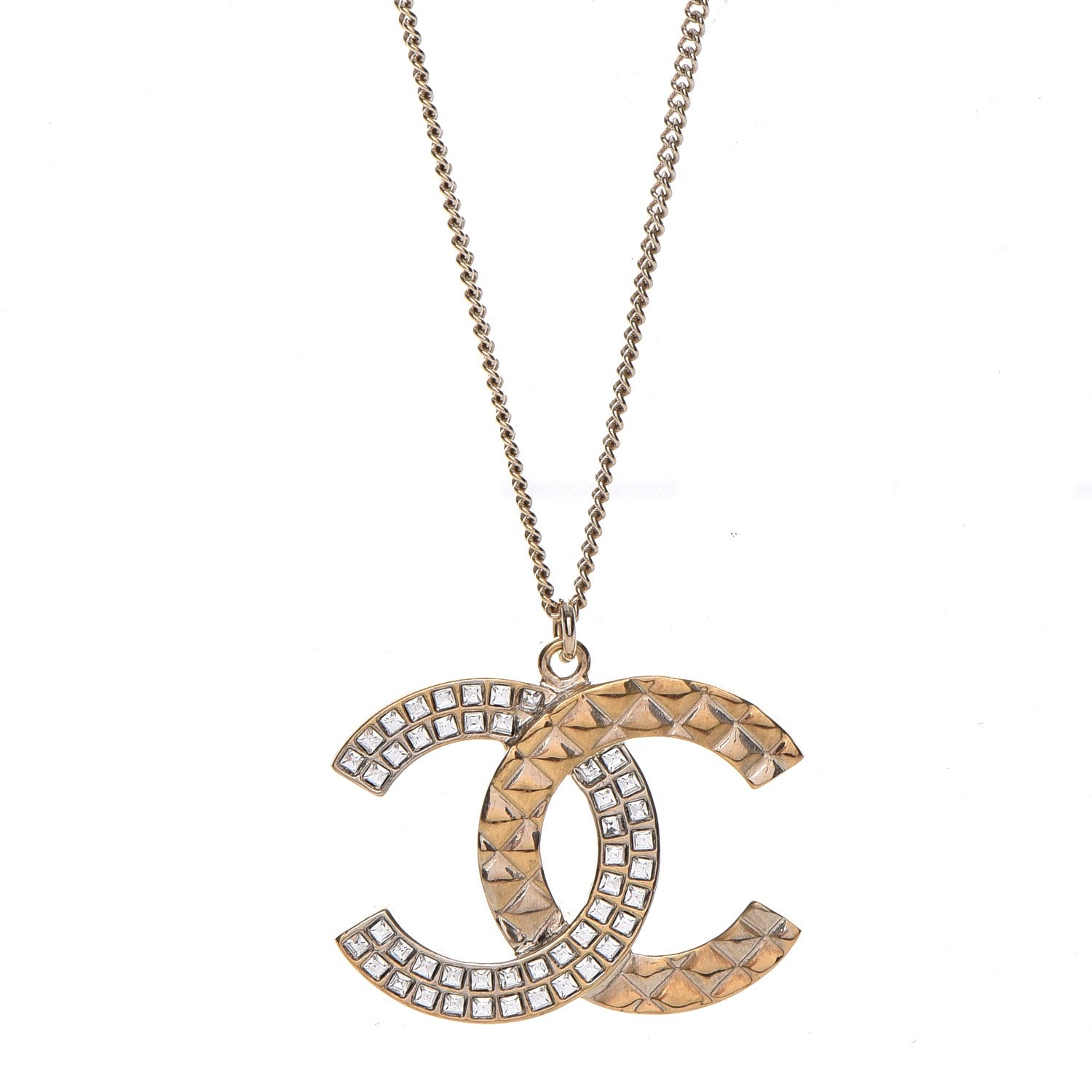 Chanel Baguette Crystal Quilted CC Pendant Necklace Gold 3 of 6