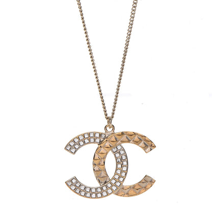 Chanel Baguette Crystal Quilted CC Pendant Necklace Gold 3 of 6