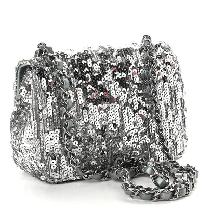 Chanel Sequin Mini Square Flap Silver 2 of 9