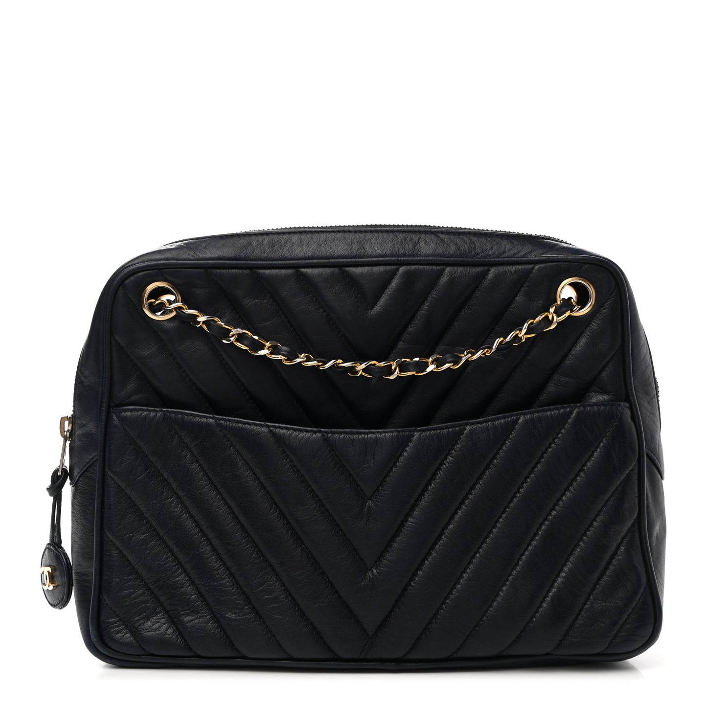 Lambskin Chevron Quilted Camera Case Navy