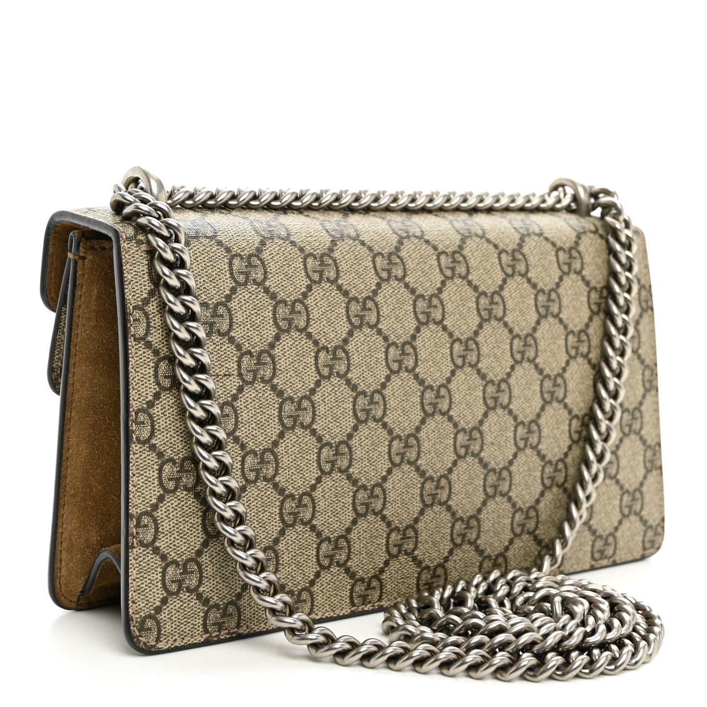 GG Supreme Monogram Suede Crystal Small Dionysus Shoulder Bag Beige Ebony Taupe