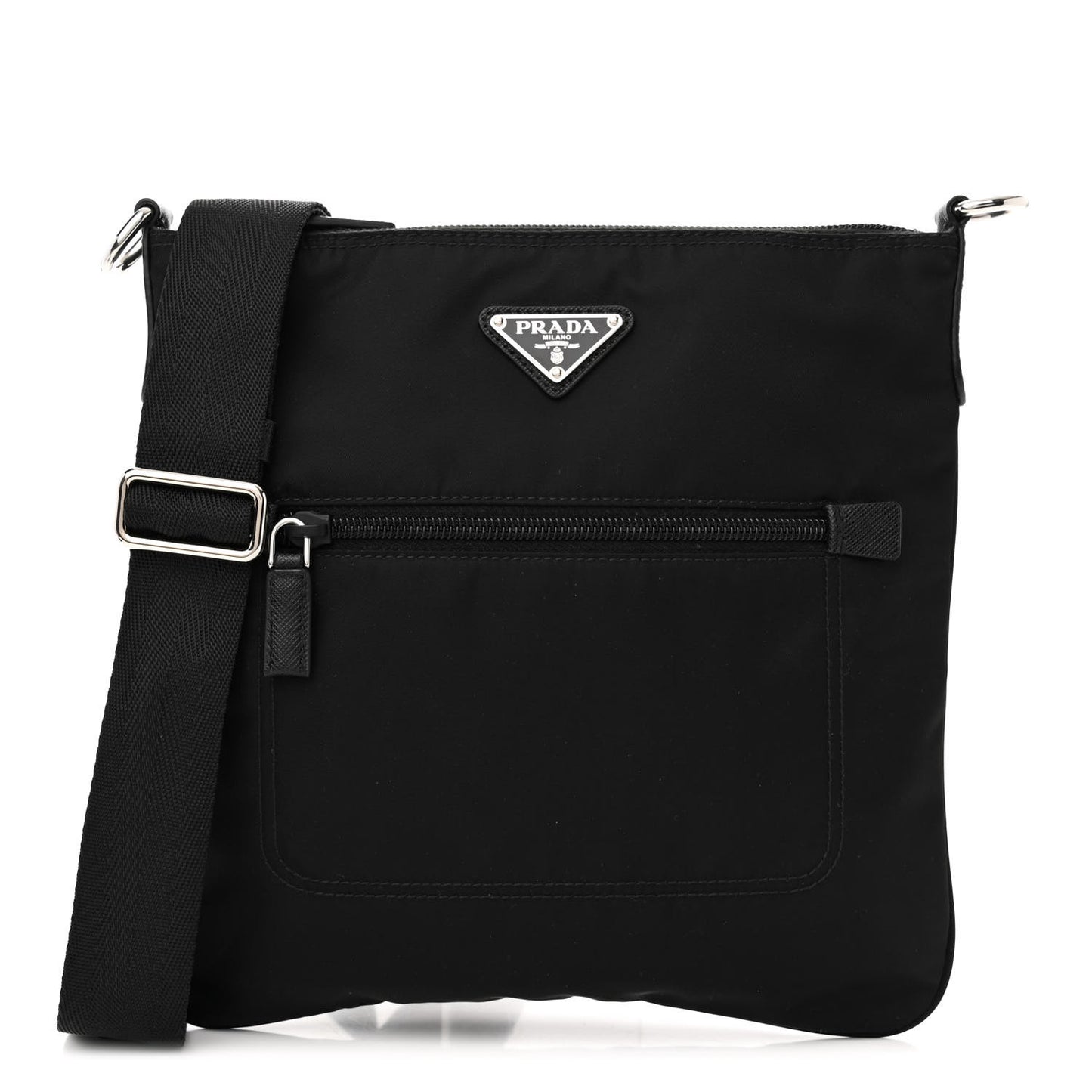 Tessuto Nylon Saffiano Flat Messenger Bag Black