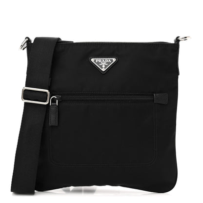 Prada Tessuto Nylon Saffiano Flat Messenger Bag Black 1 of 9