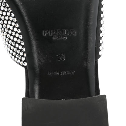 Prada Satin Crystal Logo 10mm Slide Sandals 39 Black 7 of 8