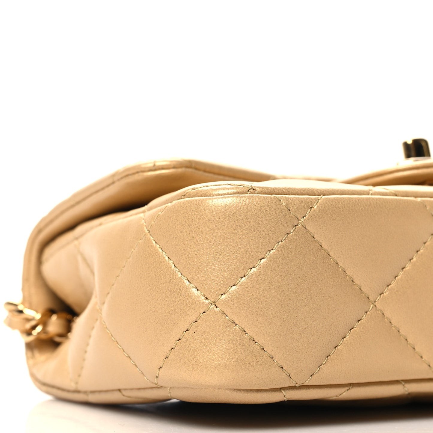 Metallic Lambskin Resin Quilted Top Handle Mini Flap Gold