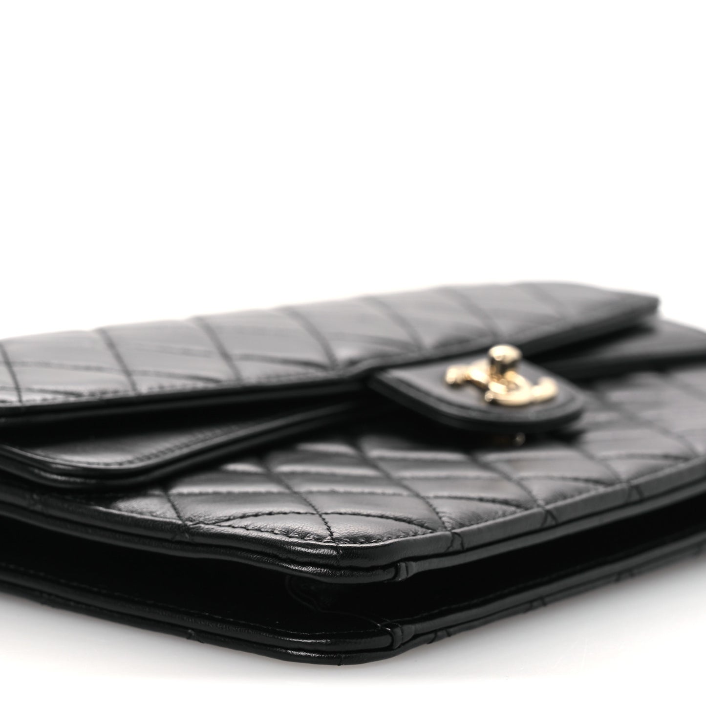 Lambskin Quilted Flap Clutch Black