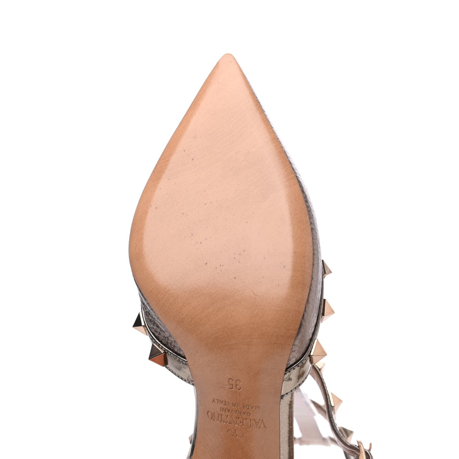 Valentino Garavani Metallic Pebbled Calfskin Patent Rockstud Ankle Strap 65mm Pumps 35 Sasso 10 of 14