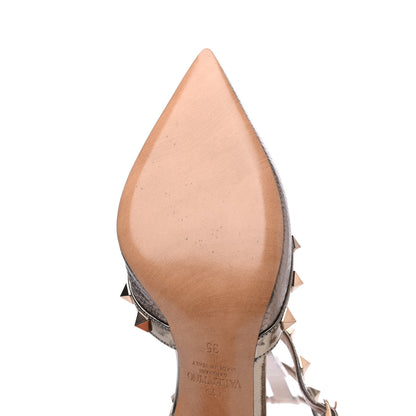 Valentino Garavani Metallic Pebbled Calfskin Patent Rockstud Ankle Strap 65mm Pumps 35 Sasso 10 of 14