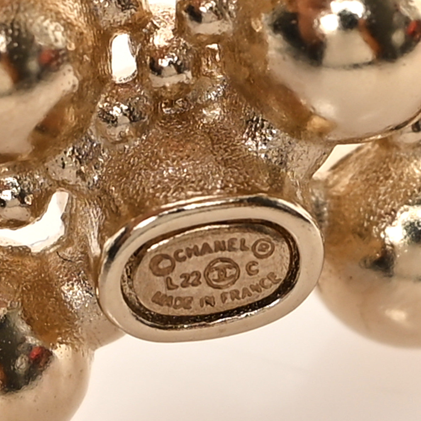 Metal Beaded CC Brooch Gold