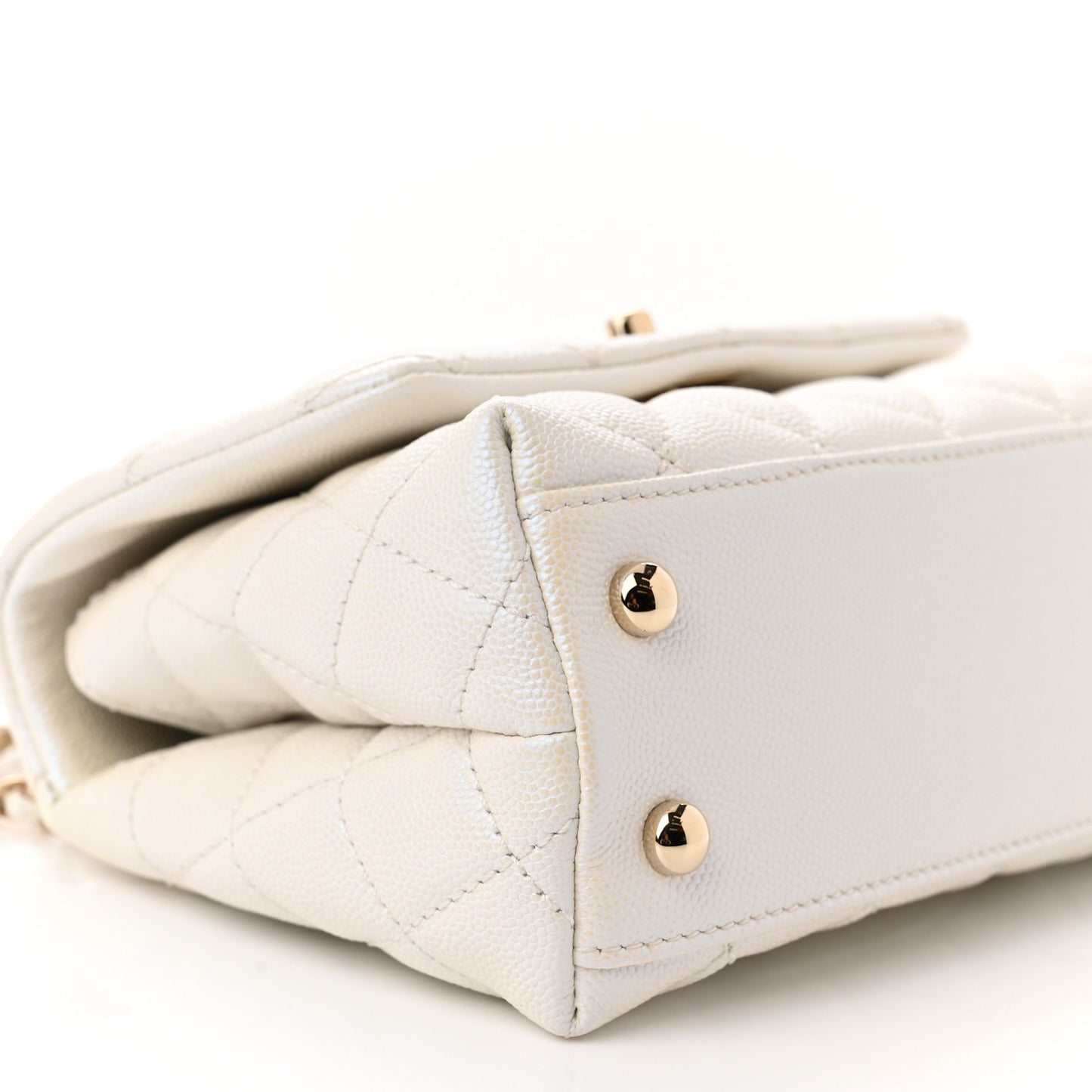 Iridescent Caviar Quilted Extra Mini Coco Handle Flap White