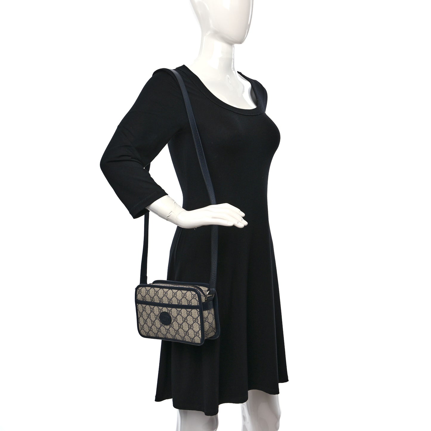 GG Supreme Monogram Textured Dollar Calfskin Mini Retro Interlocking G Shoulder Bag Beige Blue