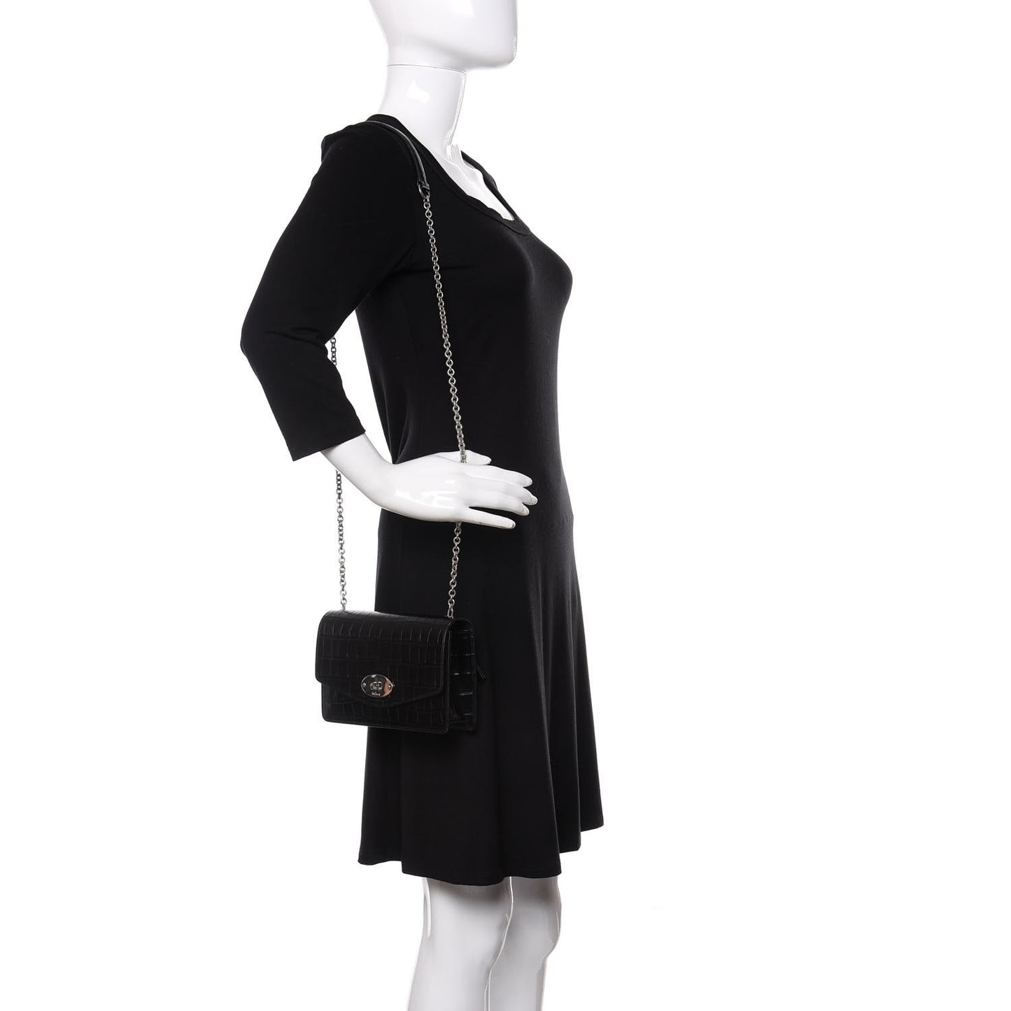 Crocodile Embossed Calfskin Small Darley Black
