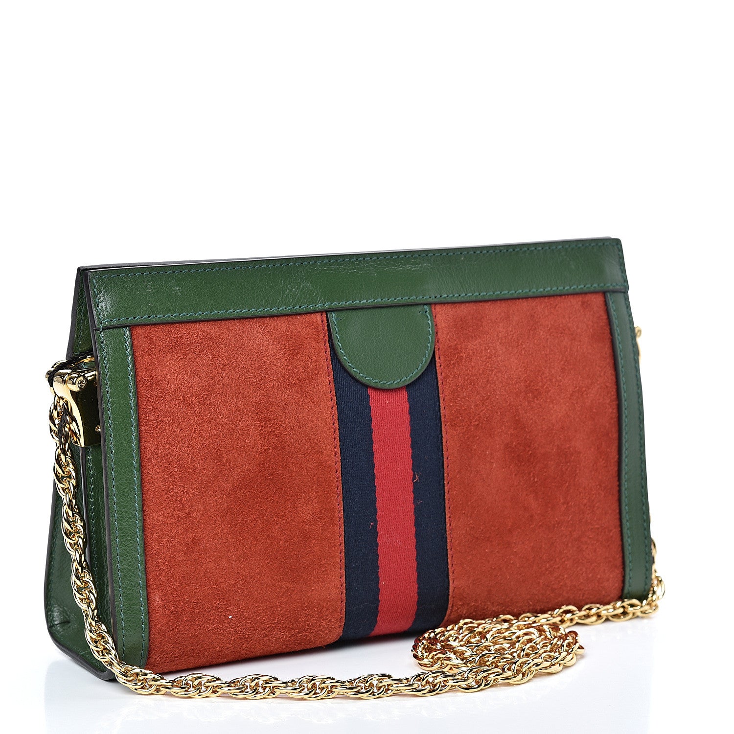 Gucci Suede Calfskin GG Web Small Ophidia Chain Shoulder Bag Brown Red Green 2 of 10