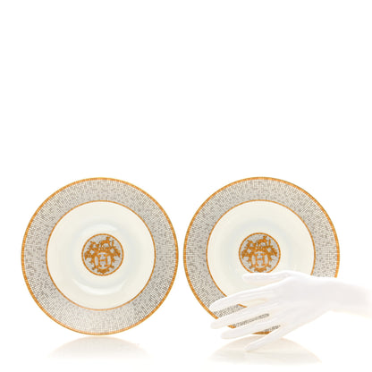 Hermes Porcelain Mosaique Au 24 Platine Soup Plate Set of 2 2 of 8