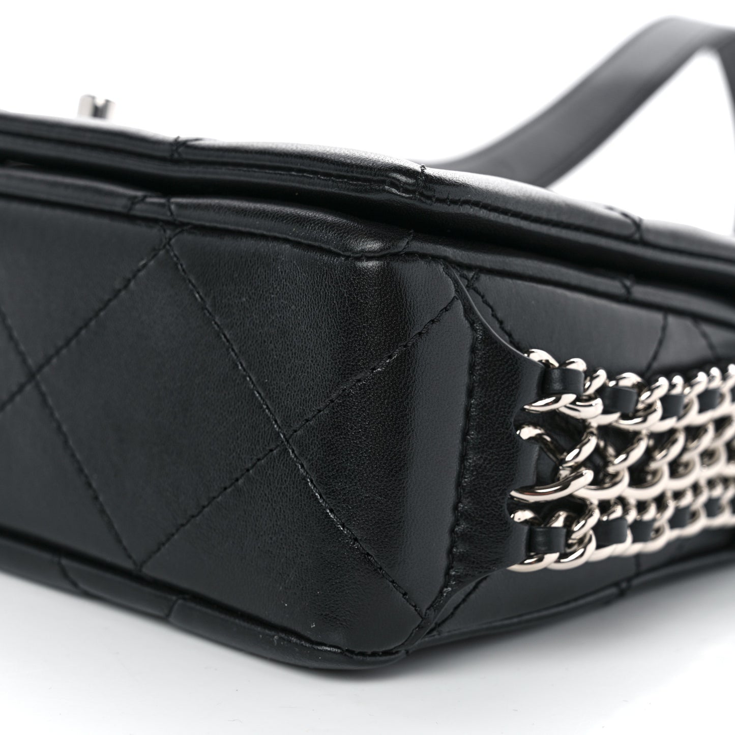 Lambskin Quilted Small Chain Rows Flap Black