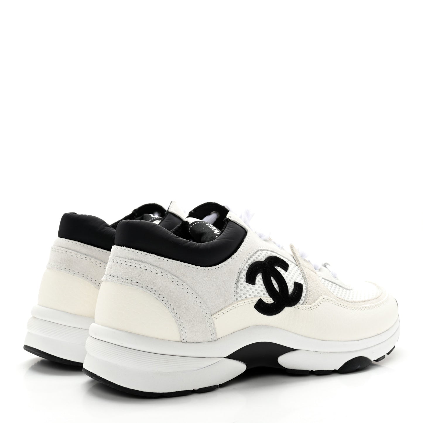 Mesh Suede Calfskin Grained Calfskin Womens CC Sneakers 38 White Black