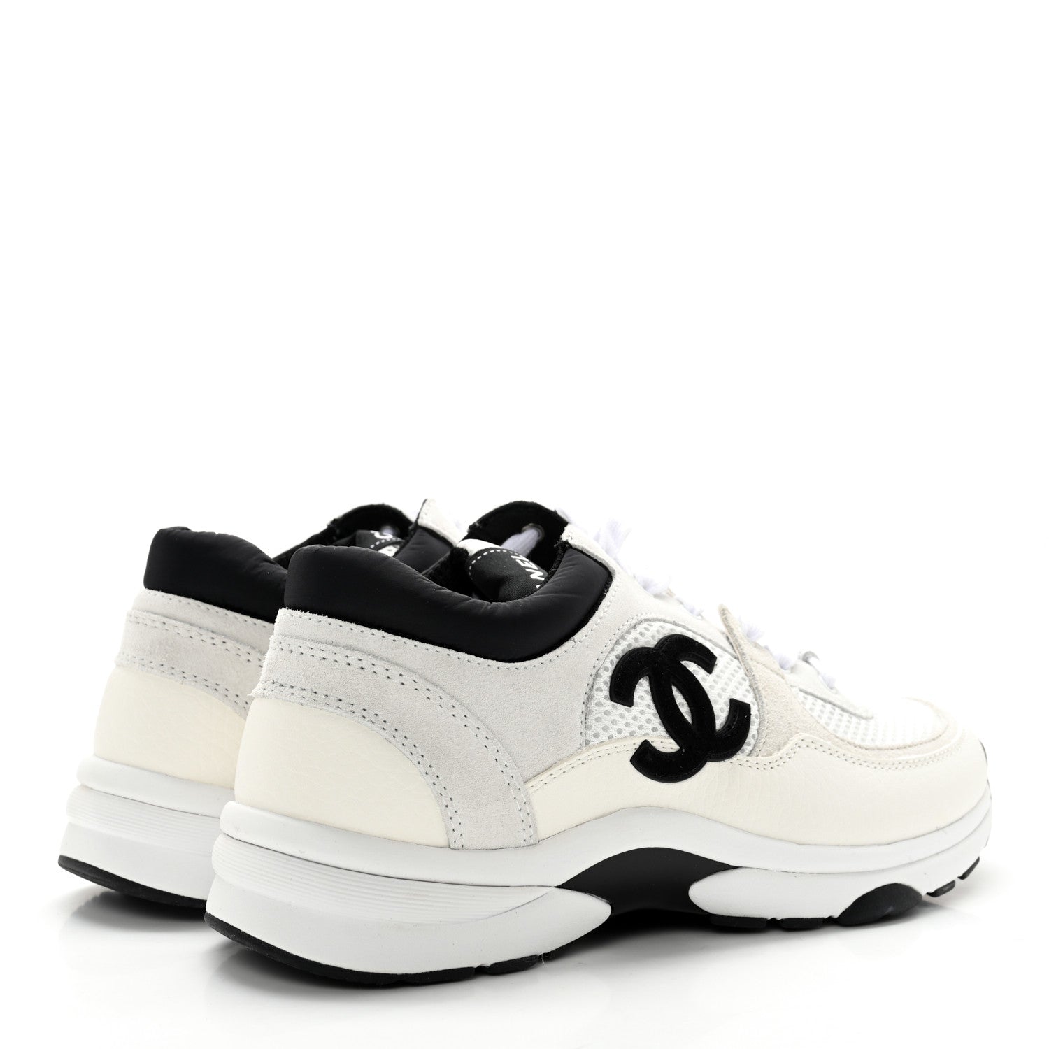 Chanel Mesh Suede Calfskin Grained Calfskin Womens CC Sneakers 38 White Black 4 of 12