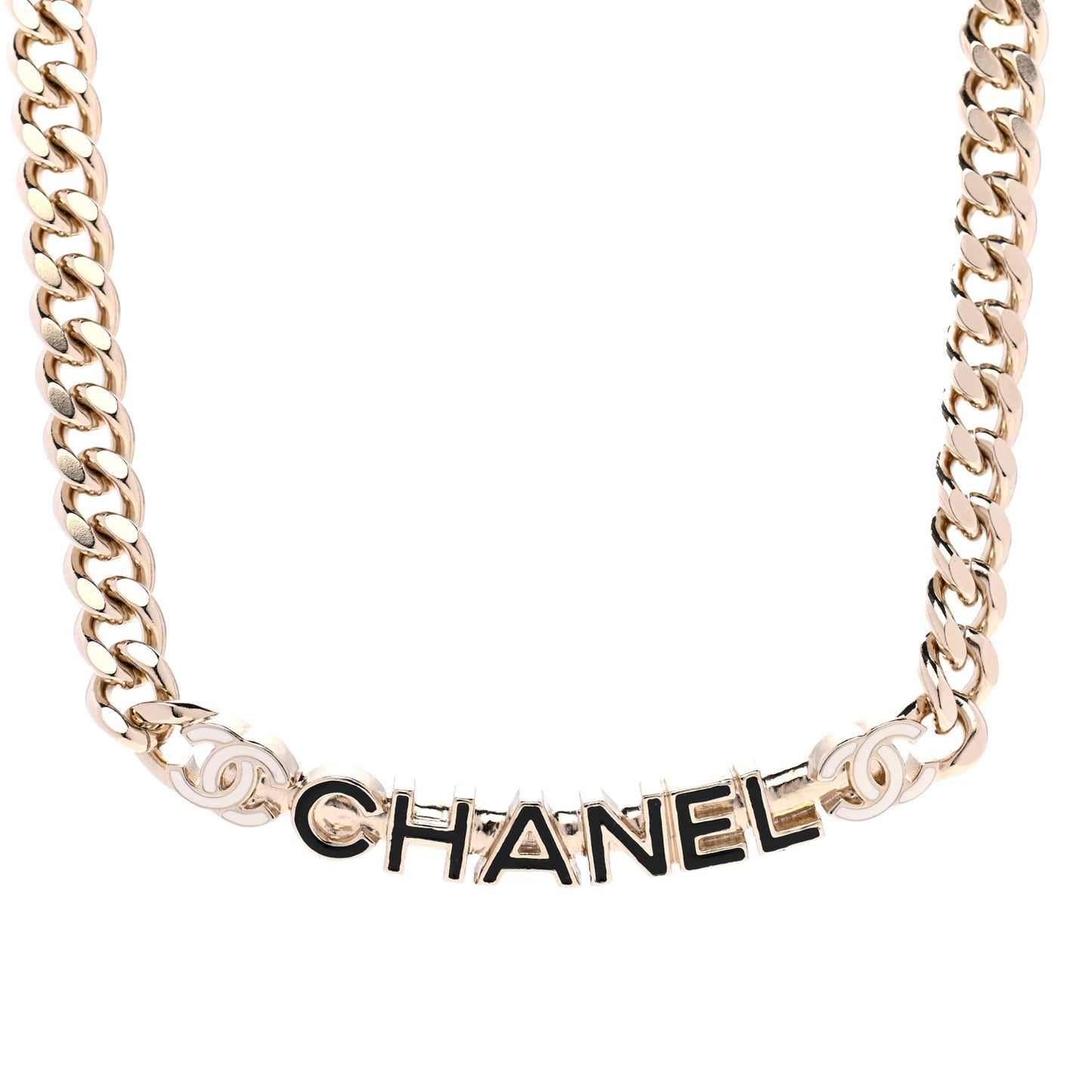 Enamel Metal Logo Choker Necklace Gold White Black