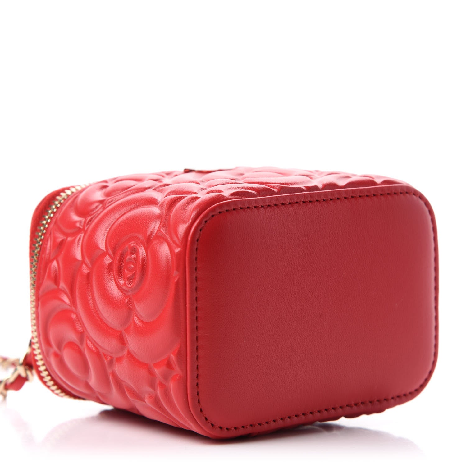 Chanel Lambskin Camellia Embossed Mini Vanity Case With Chain Red 4 of 11