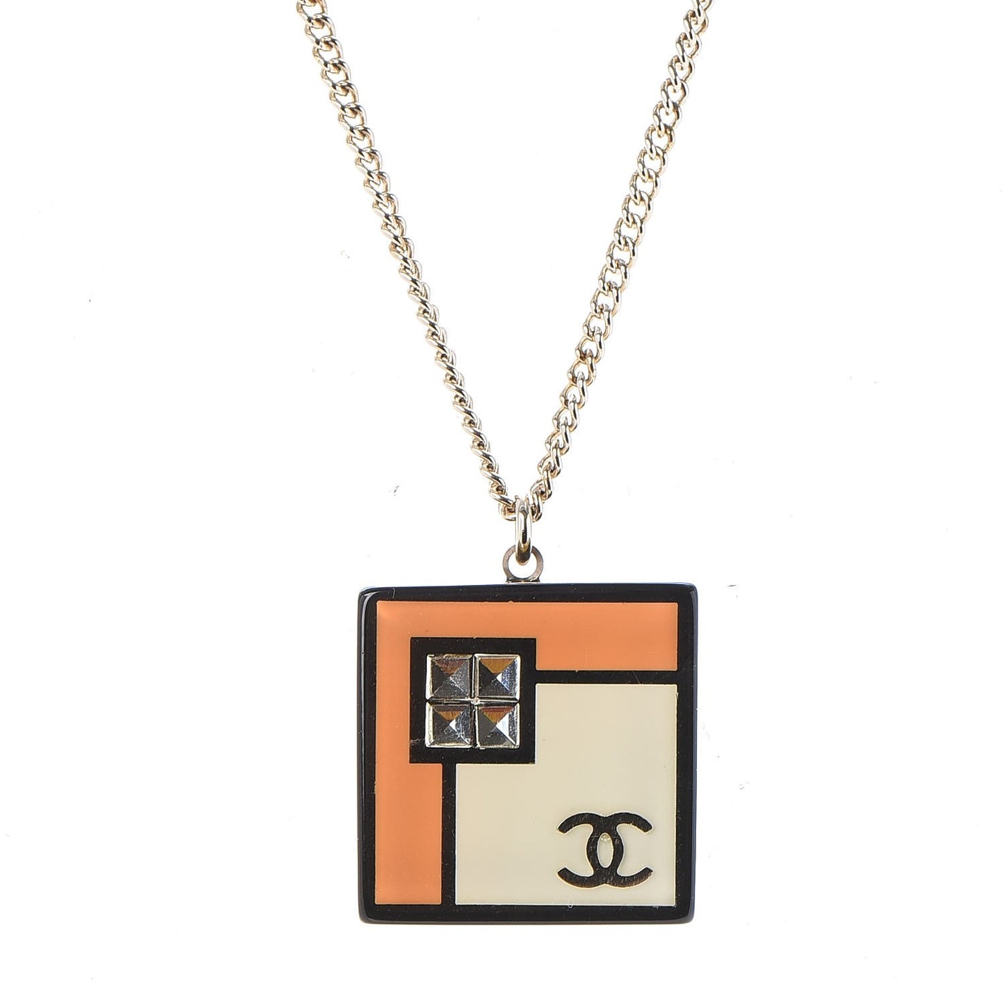 Resin Crystal Geometric Square Necklace White Black Orange