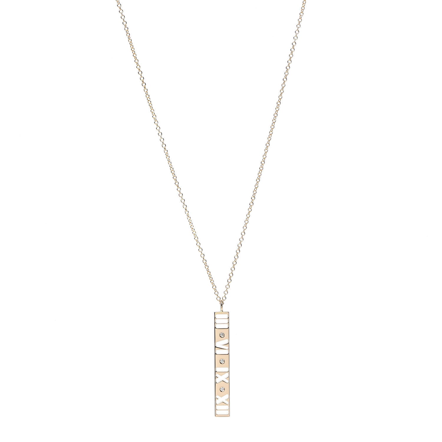Tiffany 18K Rose Gold Diamond Atlas Bar Pendant Necklace 1 of 6
