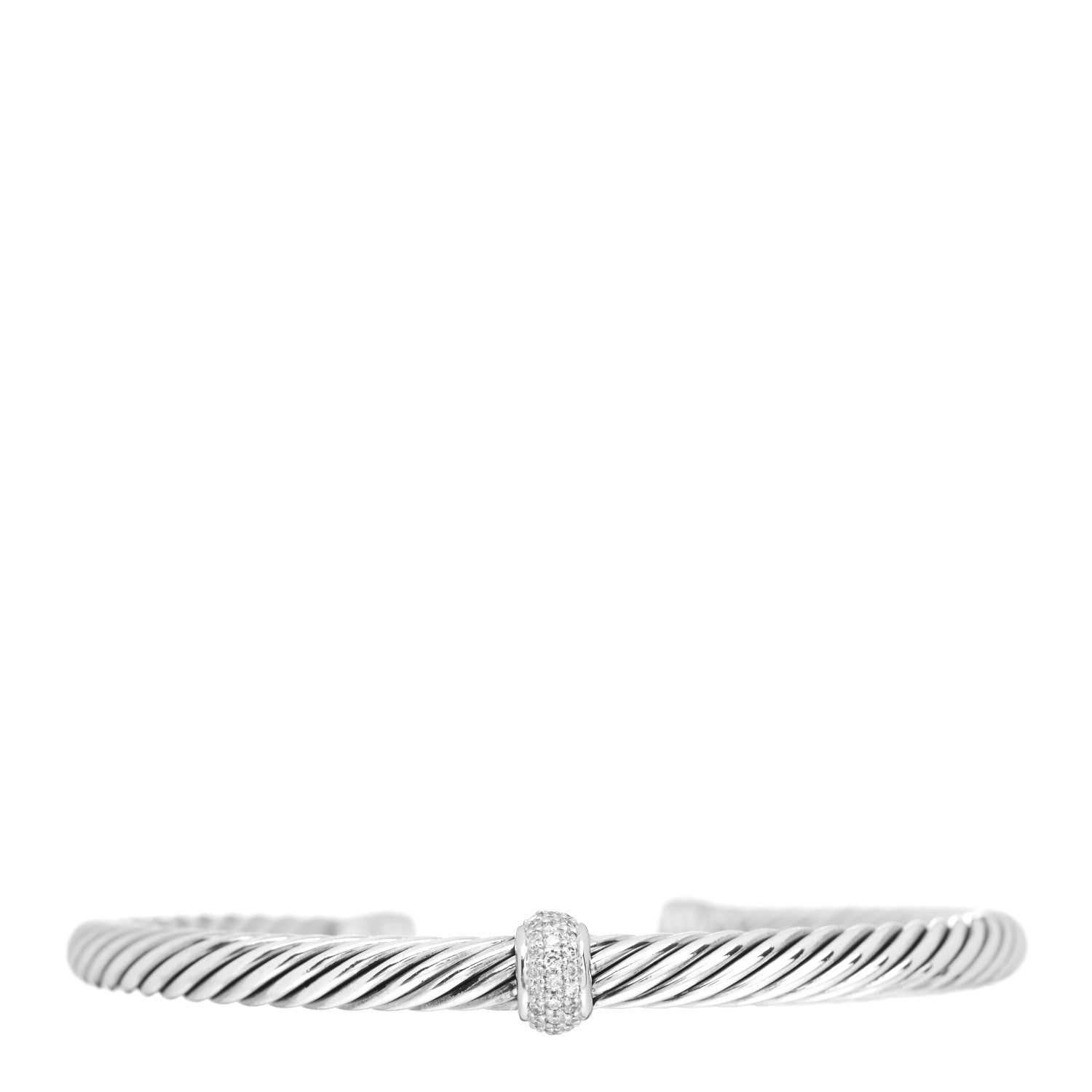 David Yurman Sterling Silver 18K White Gold Diamond 5mm Cable Classics Station Bracelet 1 of 4