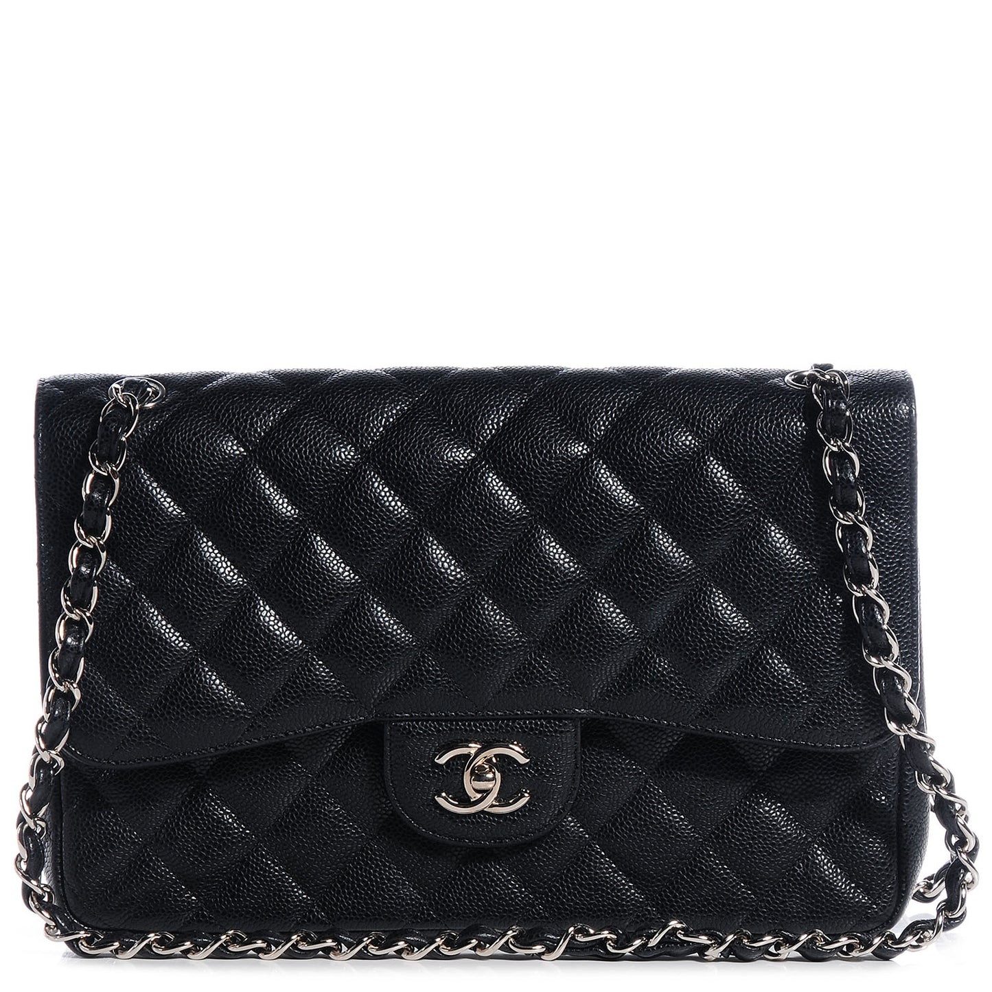 Caviar Quilted Jumbo Double Flap Black