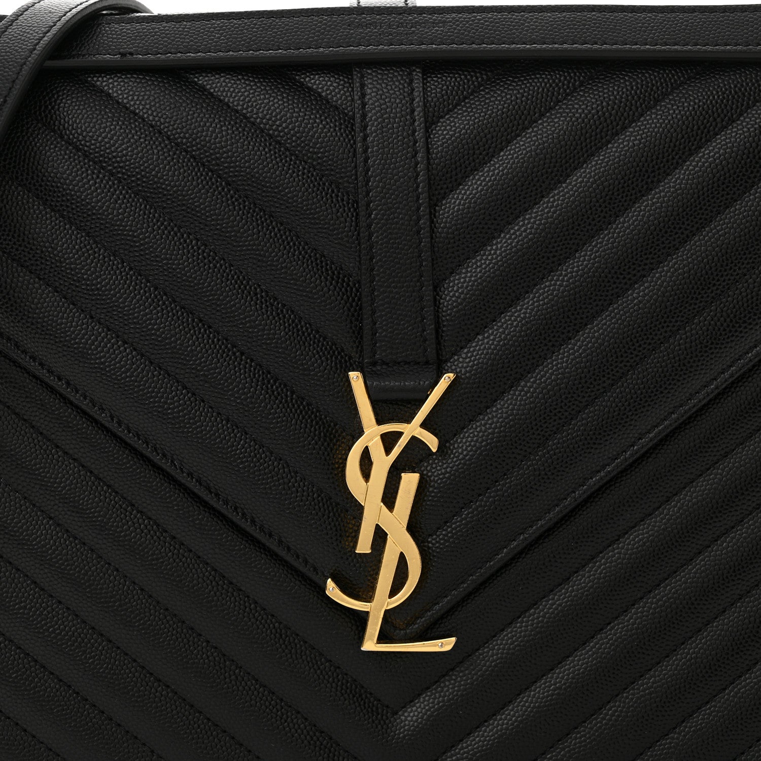 Saint Laurent Grain De Poudre Matelasse Chevron Large Monogram Satchel Black 8 of 15